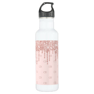 Rose gold glitter blush pink monogram initials 710 ml water bottle