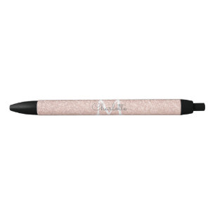 Rose Gold Glitter Blush Pink Monogram Script Black Ink Pen