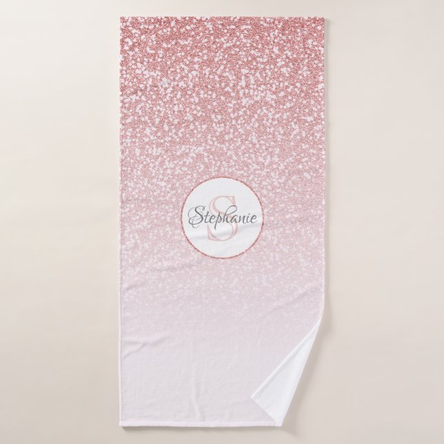 Rose Gold Glitter Blush Pink Ombre Monogram Bath Towel (Bath Towel)