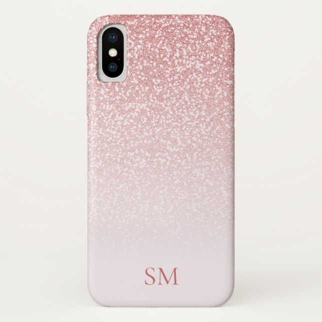 Rose Gold Glitter Blush Pink Ombre Monogram Case-Mate iPhone Case (Back)