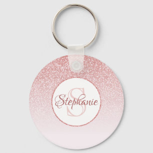 Rose Gold Glitter Blush Pink Ombre Monogram Keychain