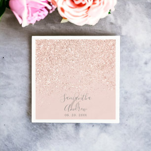 Rose gold glitter blush pink typography wedding napkin