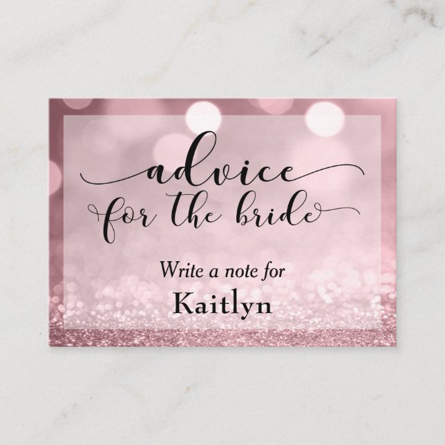 Rose Gold Glitter Bokeh Advice for the Bride Card (Front)