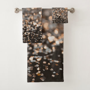 Rose Gold Glitter Bokeh Glam 1 Bath Towel Set