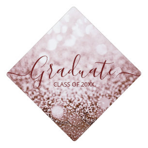 Rose Gold Glitter Bokeh Graduation Cap Topper