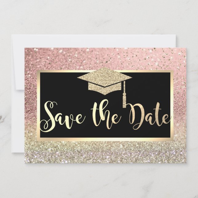 Rose Gold Glitter Bokeh Graduation Save The Date (Front)