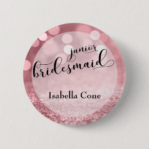 Rose Gold Glitter Bokeh & Junior Bridesmaid 2 Inch Round Button