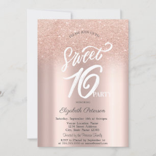Rose Gold Glitter Bokeh Ombre Sweet 16 Invitation