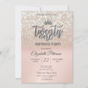 Rose Gold Glitter Bokeh Ombre,Tiara 21th Birthday Invitation