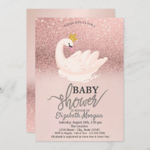 Rose Gold Glitter Bokeh,Swan Baby Shower  Invitation