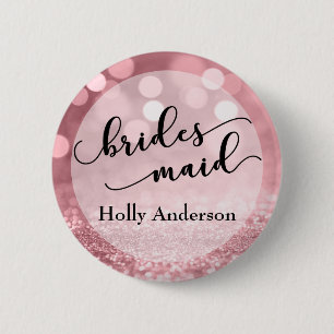 Rose Gold Glitter Bokeh & Typography Bridesmaid 2 Inch Round Button