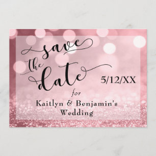 Rose Gold Glitter Bokeh & Typography Save the Date