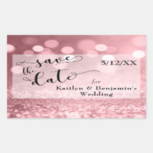 Rose Gold Glitter Bokeh & Typography Save the Date Sticker
