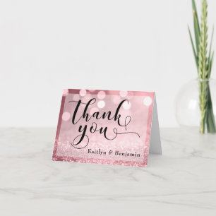 Rose Gold Glitter Bokeh & Typography Thank You 2 Card