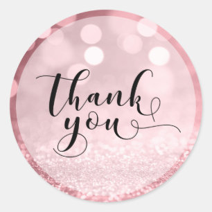 Rose Gold Glitter Bokeh & Typography Thank You 4 Classic Round Sticker