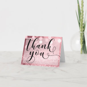 Rose Gold Glitter Bokeh & Typography Thank You Card