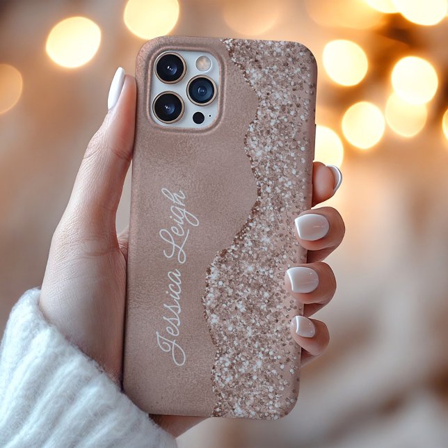 Rose Gold Glitter Border Monogram Name iPhone Case (Creator Uploaded)