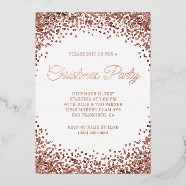 Rose Gold Glitter Border White Christmas Party (Front)