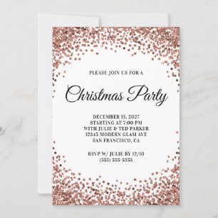 Rose Gold Glitter Border White Christmas Party Invitation