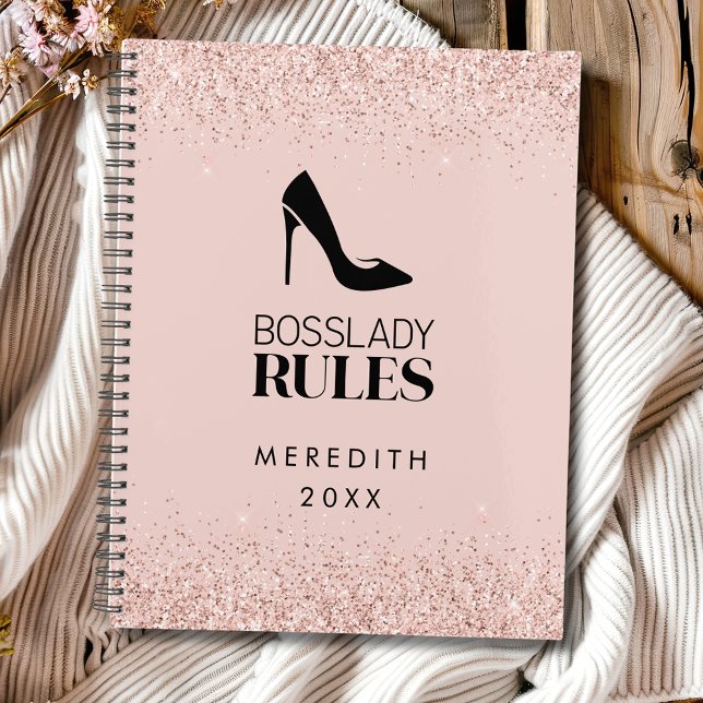Rose Gold Glitter Boss Lady Logo Blush Planner (Rose Gold Glitter Boss Lady Rules Stiletto Logo Blush Pink Annual Planner)