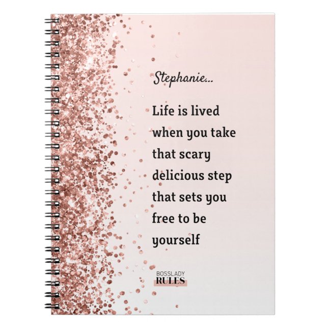 Rose Gold Glitter Boss Lady Motivational Quote Notebook (Front)