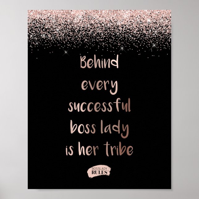 Rose Gold Glitter Boss Lady Motivational Quote Poster (Front)