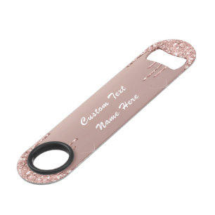Rose Gold Glitter Bottle Opener with Custom Text Bar Key