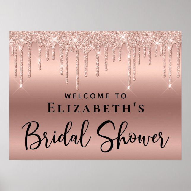 Rose Gold Glitter Bridal Shower Welcome Poster (Front)