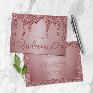 Rose Gold Glitter Bridesmaid Proposal Card