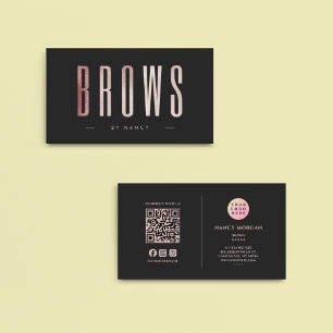 Rose Gold Glitter Brows QR Code & Logo Business Card