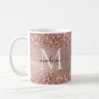 Rose Gold Glitter Brushed Metal Monogram Script