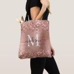 Rose Gold Glitter Brushed Metal Monogram Script Tote Bag<br><div class="desc">Blush Pink Rose Gold Glitter Sparkle Brushed Metal Girly Script Monogram Tote Bag</div>