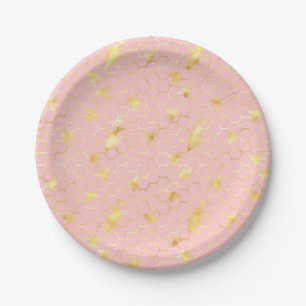 Rose Gold Glitter Bumble Bee Birthday Theme  Paper Plate