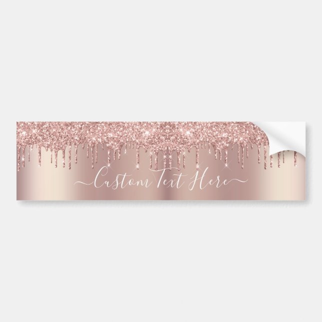 Rose Gold Glitter Bumper Sticker with Custom Text (Front)