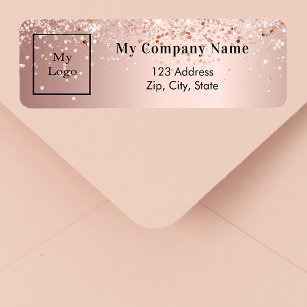 Rose gold glitter business logo return address