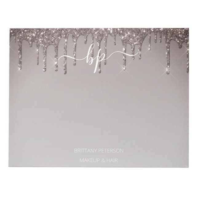 Rose Gold Glitter Business Staff Monogram Notepad (Front)