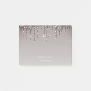 Rose Gold Glitter Business Staff Monogram Post-it Notes