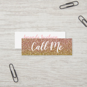 Rose Gold Glitter Call Me Mini Business Cards
