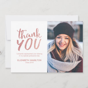 Rose Gold Glitter Calligraphy Grad Thank You Photo Card