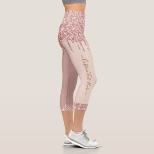 Rose Gold Glitter Capri Leggings with Custom Text
