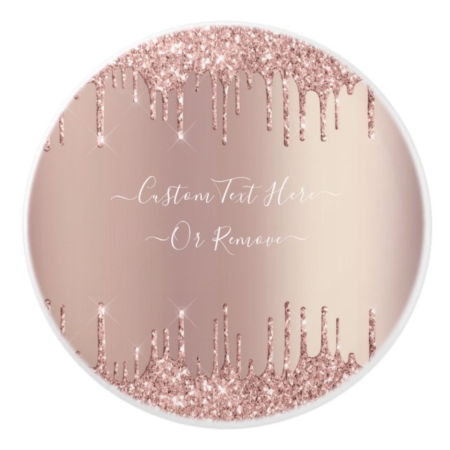 Rose Gold Glitter Ceramic Knob with Custom Text (Front)