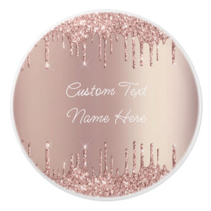 Rose Gold Glitter Ceramic Knob with Custom Text