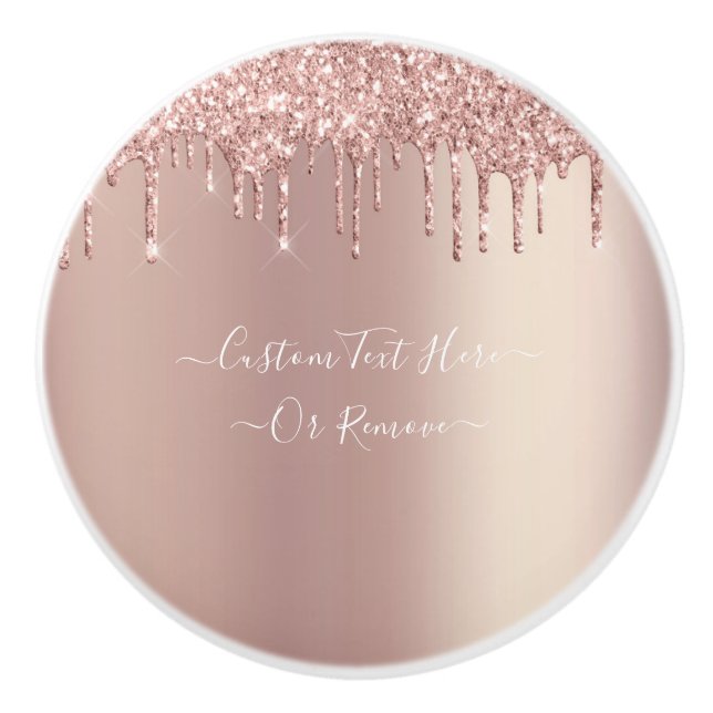 Rose Gold Glitter Ceramic Knob with Custom Text (Front)