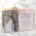 rose gold glitter chic blush pink photo Sweet 16 Invitation<br><div class="desc">A modern simple rose gold glitter sparkles stylish on customizable blush pink Sweet sixteen birthday party invitation,  add your picture .</div>