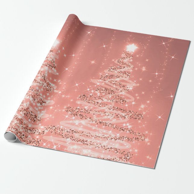 Rose Gold Glitter Christmas Trees Holiday  Wrapping Paper (Unrolled)