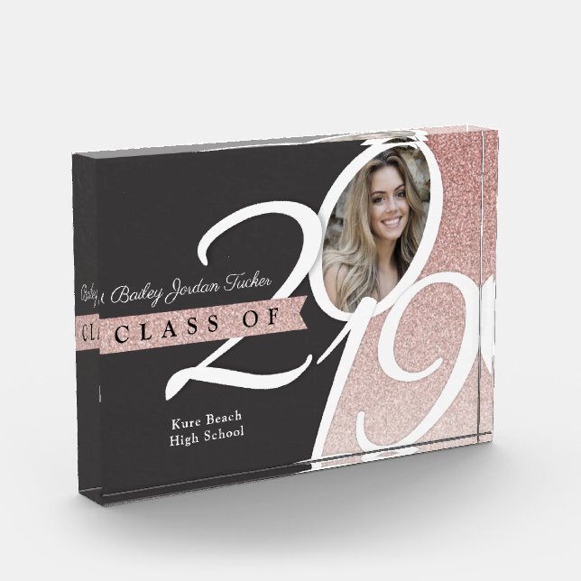 Rose Gold Glitter Class of 2019 Graduation Photo Block (Left)