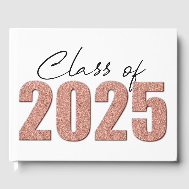 Rose Gold Glitter Class of 2025 Guest Book (Front)
