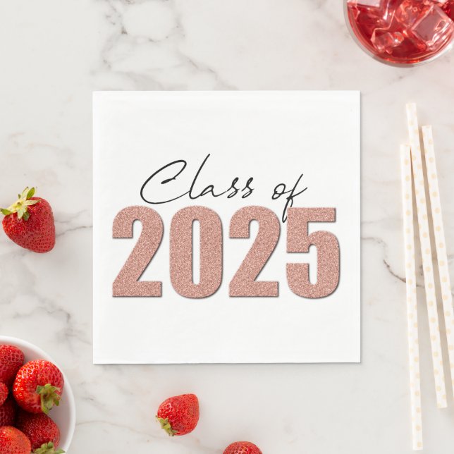 Rose Gold Glitter Class of 2025 Napkin (Insitu)