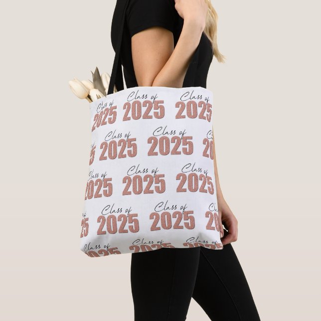 Rose Gold Glitter Class of 2025 Tote Bag (Close Up)