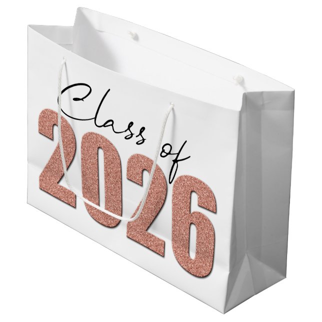 Rose Gold Glitter Class of 2026 Large Gift Bag (Front Angled)